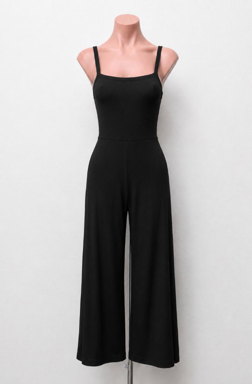 NWT Cotton On The Valerie Strappy Black Wide Leg Ribbed Jumpsuit S